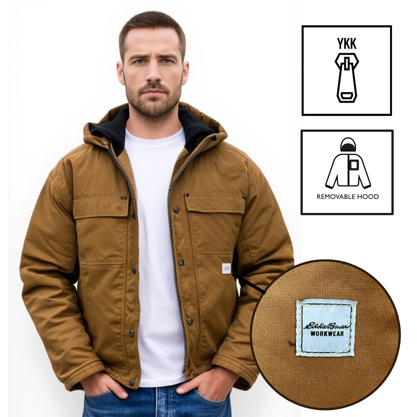 Eddie Bauer Workwear Men's Brown Jacket Foreman Fit 3M Thinsulate Zipper (S02)