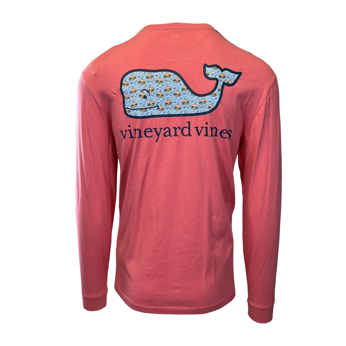 Vineyard Vines Men's Jetty Red T-Shirt Burgers & Fries Whale Fill L/S Tee (S01)