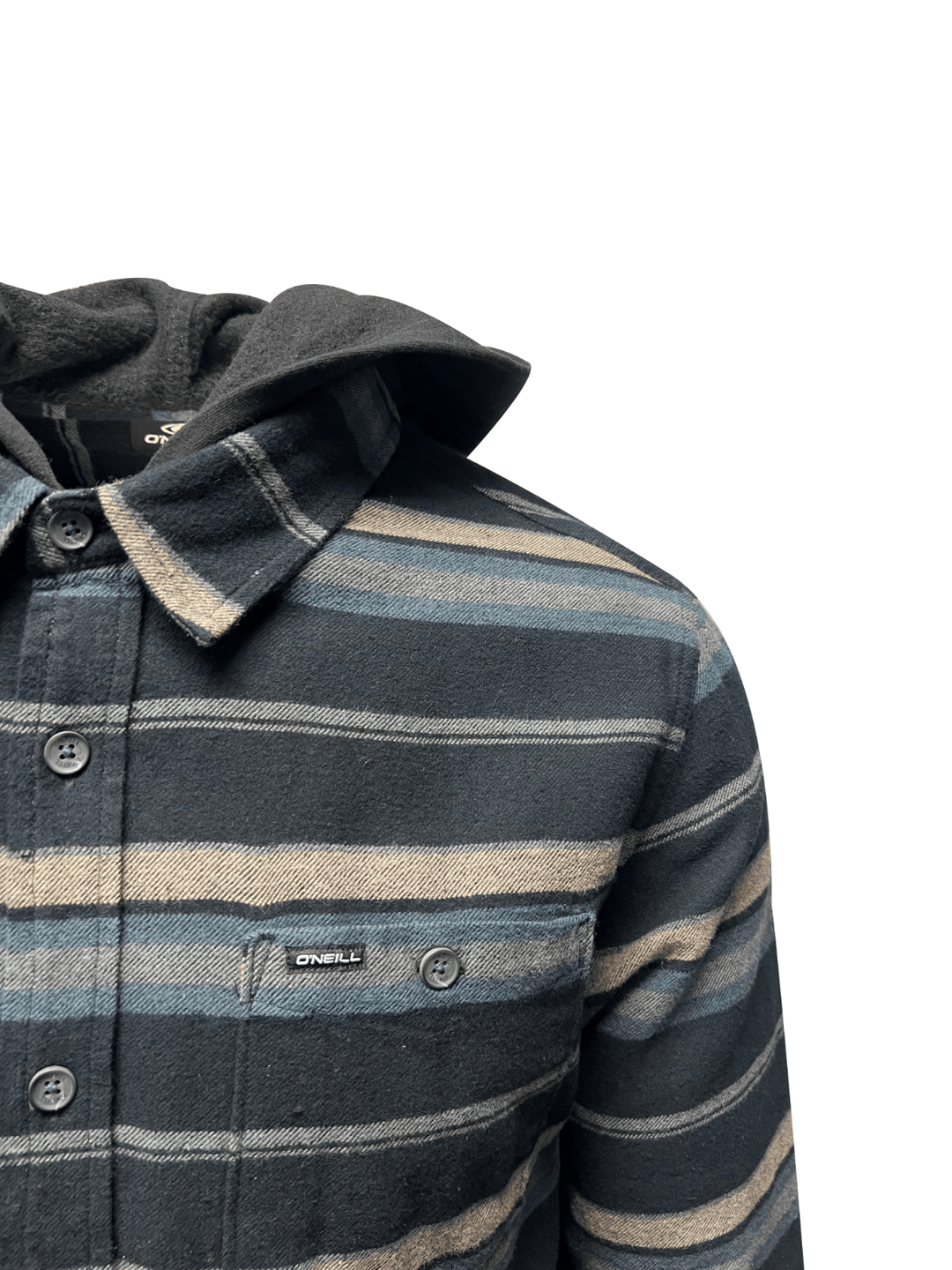 O'Neill Men's Black Flannel Shirt Redmond Hooded Horizontal Striped (S31)