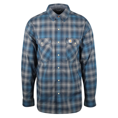 Carhartt Men's Navy Cerulean Blue Grey Plaid Snap Front L/S Woven Shirt (S06)