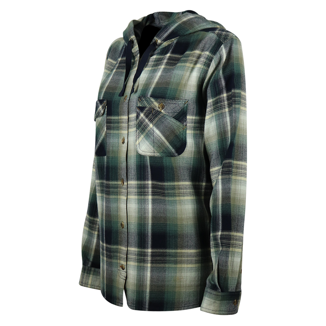 Carhartt Women's Forrest Green Navy Cream Plaid Hooded L/S Woven Shirt