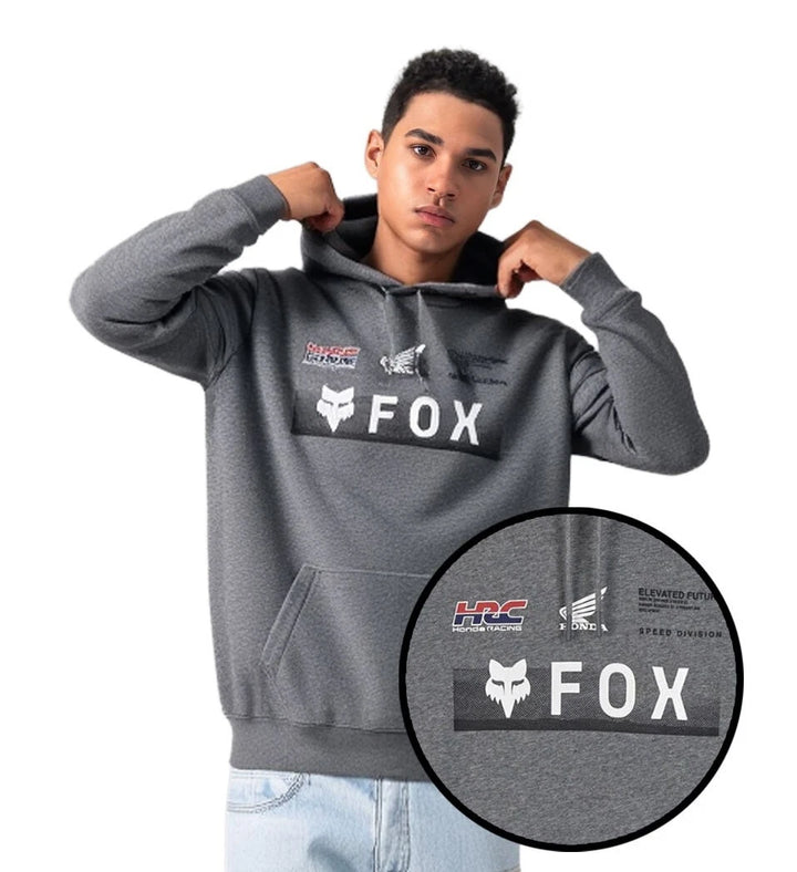 Fox Racing x Honda Men's Heather Grey Hoodie Fleece Lined Pullover (S03)