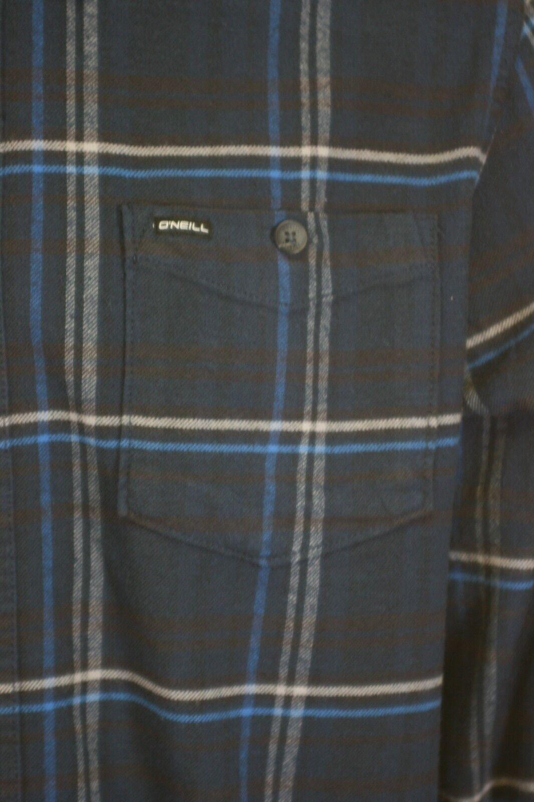 O'Neill Men's Navy Shirt Redmond Plaid Stretch Flannel White Lined L/S (S23)