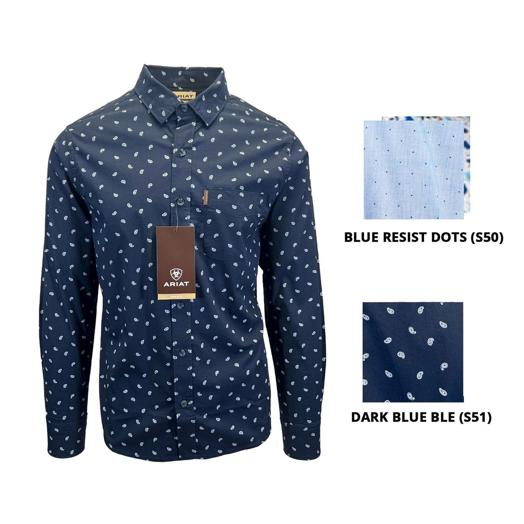 Ariat Men's Blue & Dark Blue Ble Shirt Stretch Modern Fit L/S (S50), (S51)