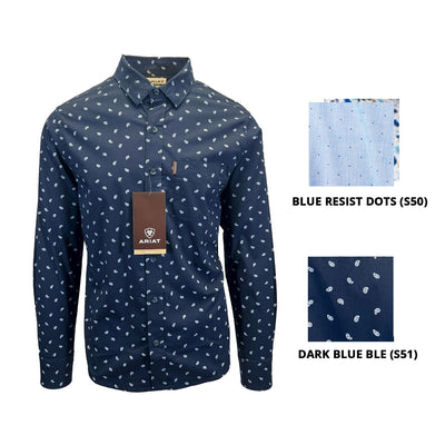 Ariat Men's Blue & Dark Blue Ble Shirt Stretch Modern Fit L/S (S50), (S51)
