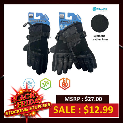 Snotek Junior's Black Stitched Performance Winter Ski Gloves ST318 (S02)