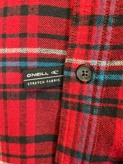 O'Neill Men's Red Shirt Redmond Plaid Stretch Flannel Long Sleeve (S25)
