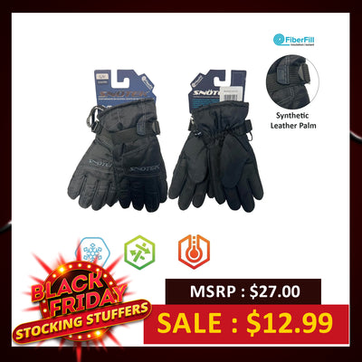 Snotek Junior's Black Stitched Performance Winter Ski Gloves ST318 (S03)