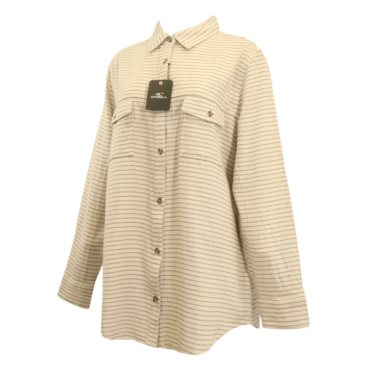 O'Neill Women's Flannel Shirt Horizontal Striped Beige Grey L/S (S17)