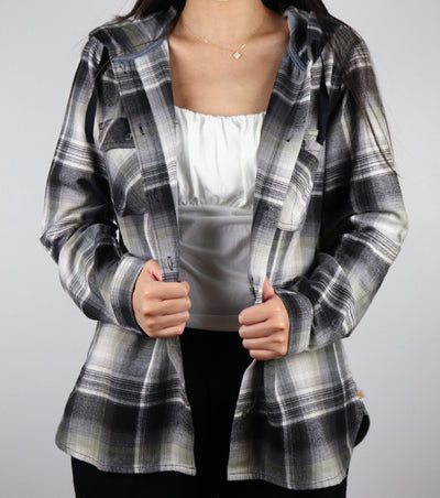 Carhartt Women's Black Ash Grey White Plaid Hooded L/S Woven Shirt