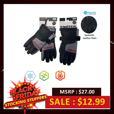 Snotek Junior's Black Grey Stitched Performance Winter Ski Gloves ST318 (S01)