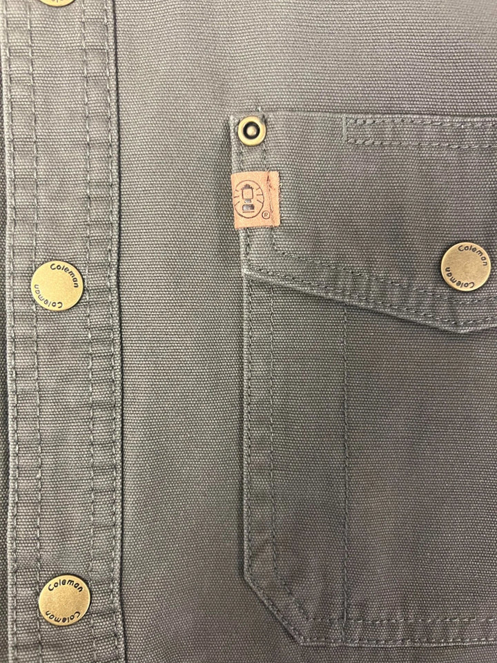 Coleman Men's Grey Jacket Fleece Lined Snap Closure Durable Canvas Shirt (S01)