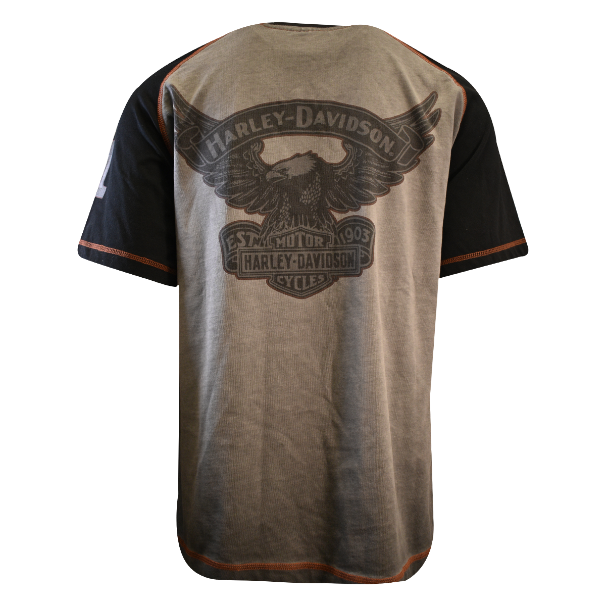 Harley-Davidson Men's T-Shirt Grey Black Iron Bond Raglan Short Sleeve (S58)