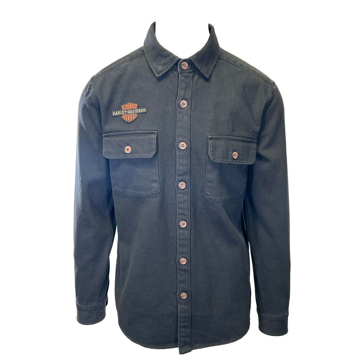 HD Branded Men's Black Shirt Logo Patch Embroidered Long Sleeve (S76)