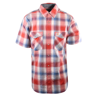 Carhartt Men's Red Blue White Plaid Lightweight Snap-Front S/S Woven Shirt (S06)