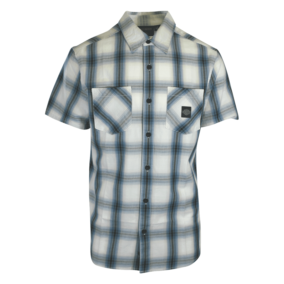 HD Branded Men's Shirt Blue Plaid Forever S/S Woven (S55)