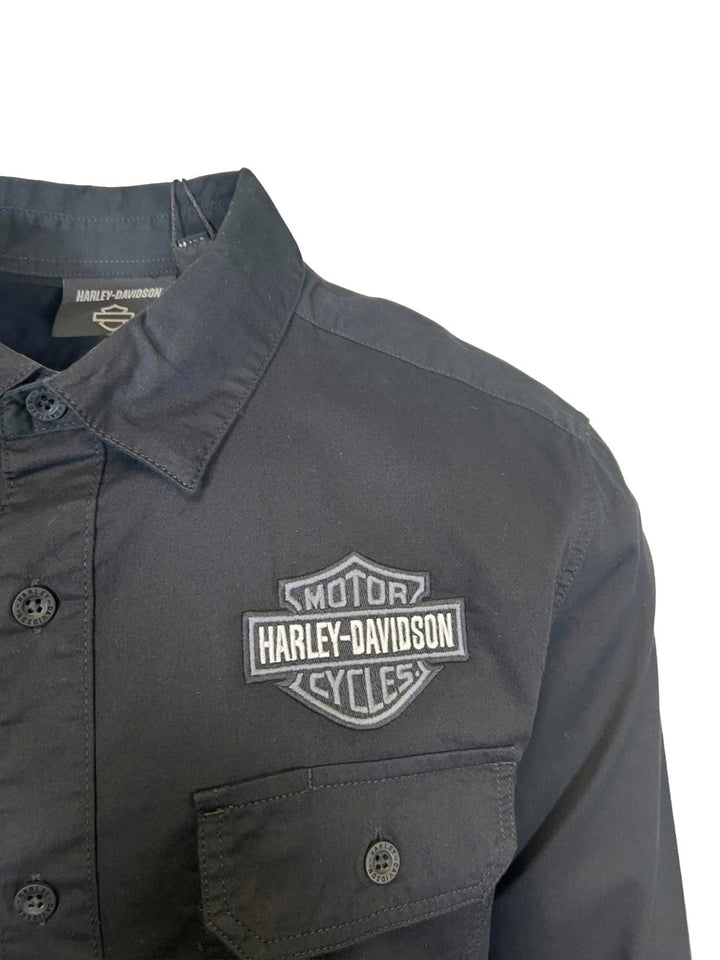 HD Branded Men’s Black Shirt Bar &amp; Shield Solid Long Sleeve (353)