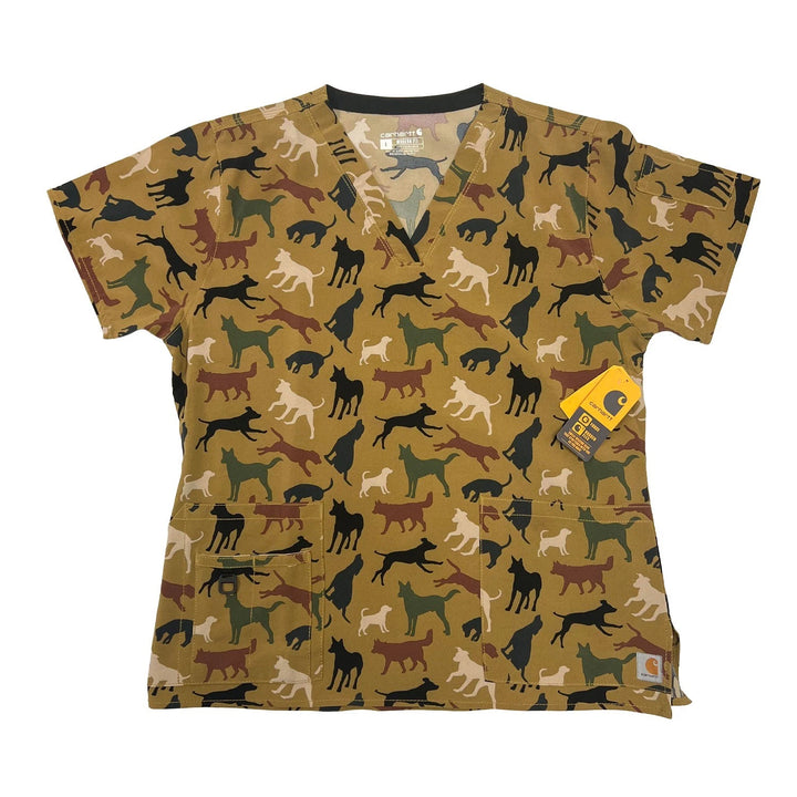 Carhartt Women's Scrub Force Pocket Rugged Flex V-Neck Print Top D Ring (M03)