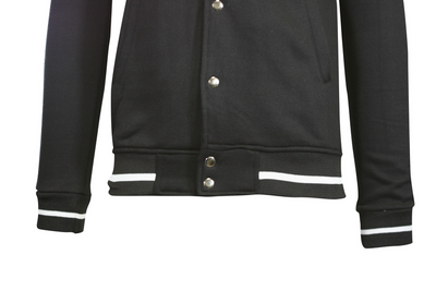 Cotton Best Men's Black Jacket Fleece White Line Varsity Style L/S (S01)