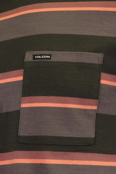 Volcom Men's T-Shirt Black Coral Grey Striped S/S Pocket Tee (S40)