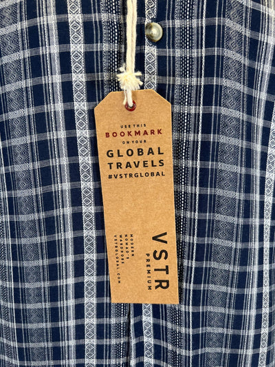 Vstr Premium Men's Navy Shirt Vertical Stiped Button Down Short Sleeve (S03)