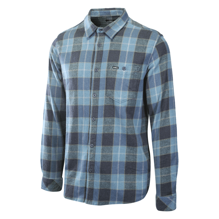 O'Neill Men's Navy Blue Shirt Redmond Plaid Stretch Flannel Long Sleeve (S24)