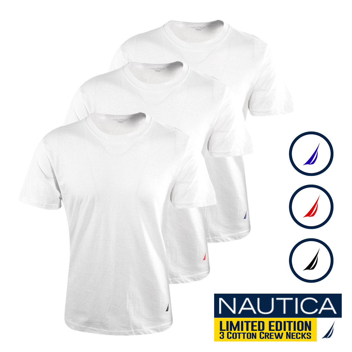 Nautica Men's 3 Pack Limited Edition Crew Neck S/S T-Shirt