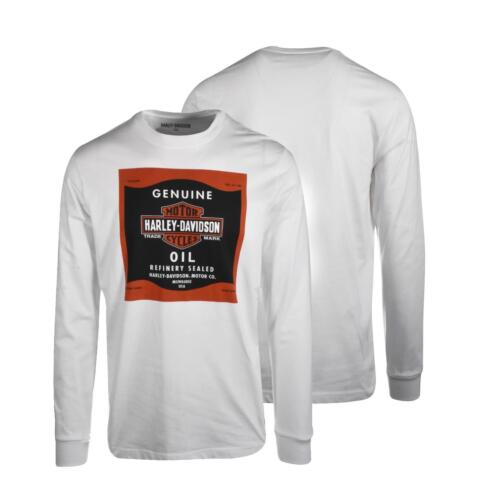 Harley-Davidson Men's T-Shirt White Genuine Oil Can Long Sleeve (S38)