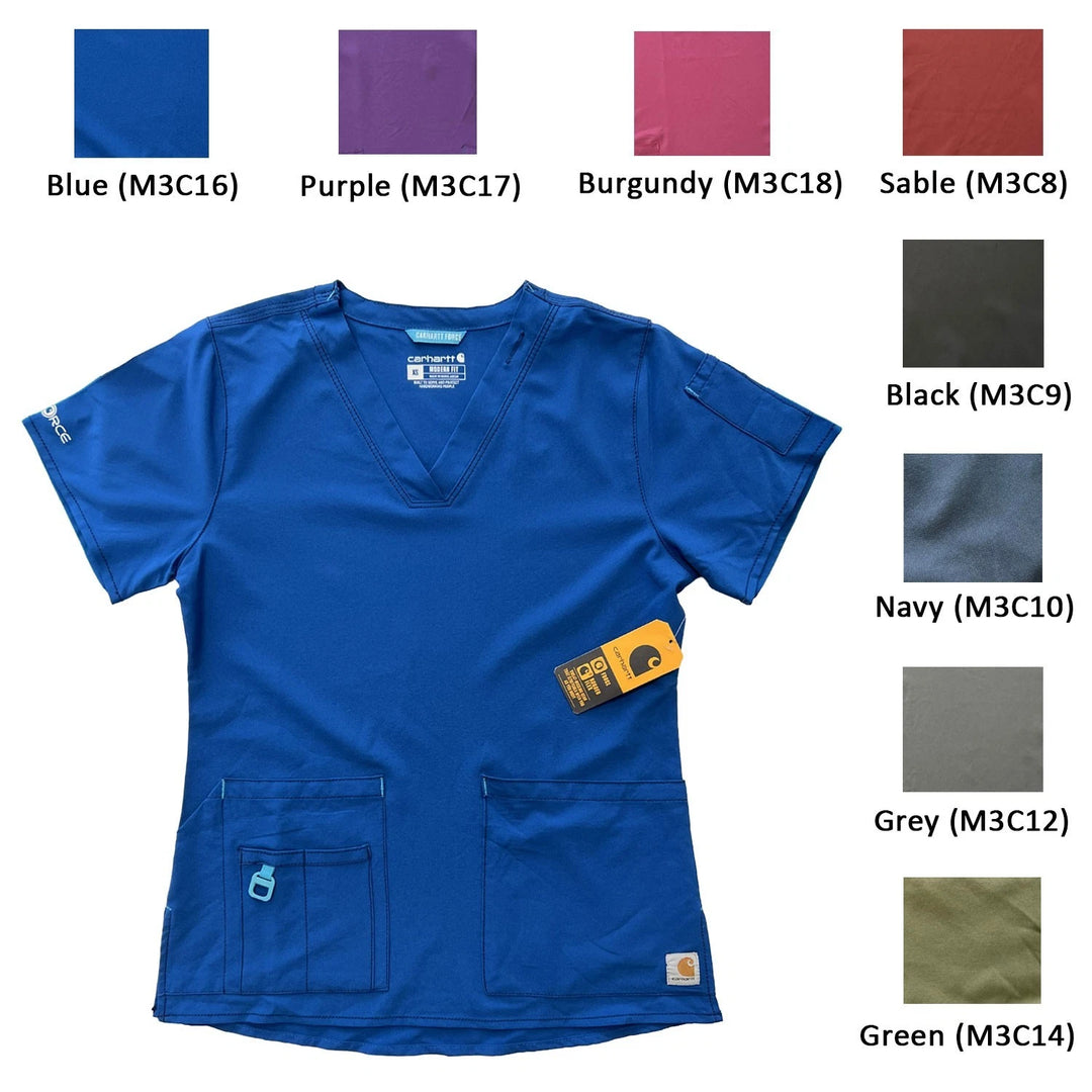 Carhartt Women's Scrub Force Pocket Rugged Flex V-Neck Solid Top D Ring (M03)