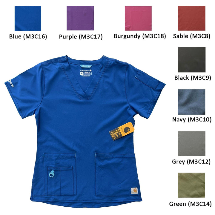 Carhartt Women's Scrub Force Pocket Rugged Flex V-Neck Solid Top D Ring (M03)