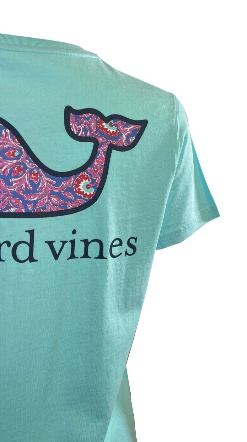 Vineyard Vines Youth's Blue Island Paradise T-Shirt Paisley Floral Whale (S01)