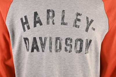 Harley-Davidson Men's T-Shirt Orange White Colorblock Staple 3/4 Sleeve Raglan