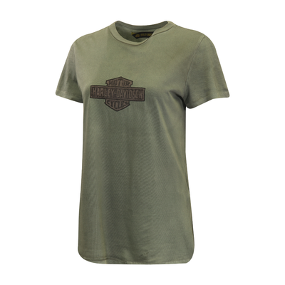 Harley-Davidson Women's T-Shirt Olive Green Embroidered Official Logo S/S (S36)