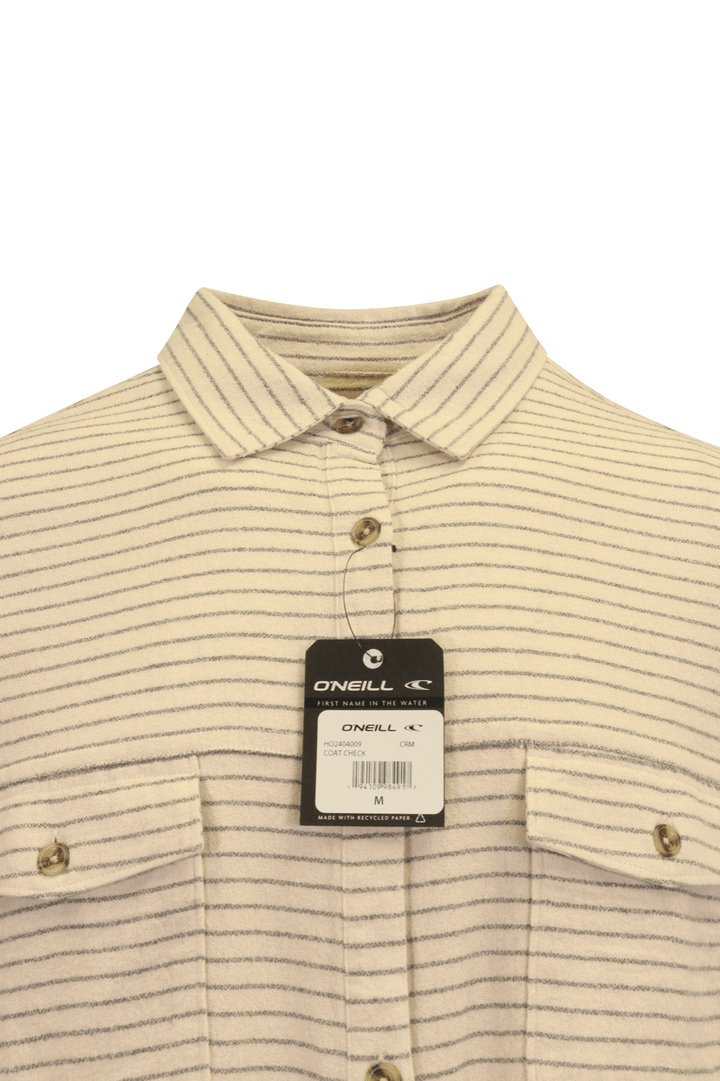 O'Neill Women's Flannel Shirt Horizontal Striped Beige Grey L/S (S17)
