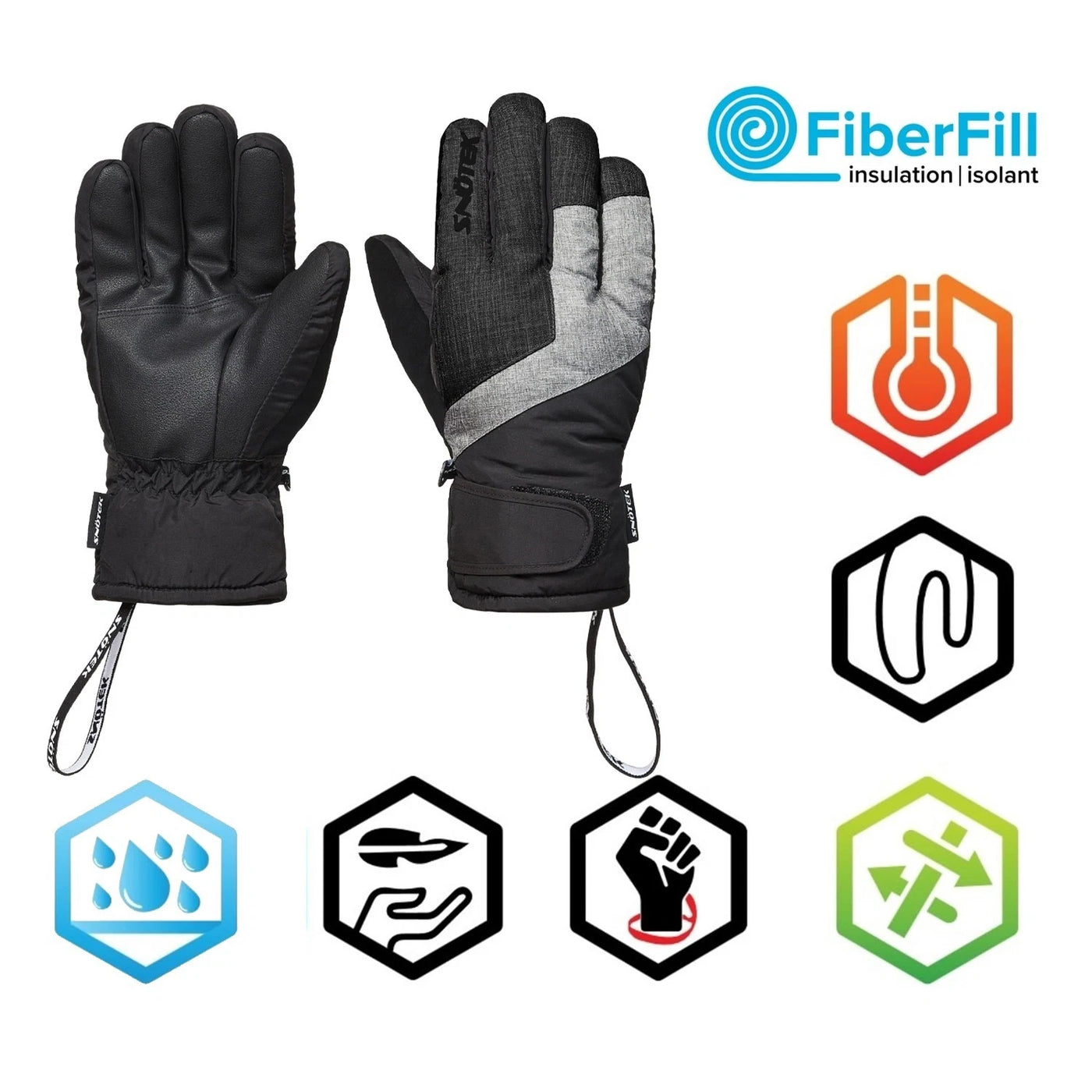 Snotek Men's Black & Grey Performance Ski Gloves ST206 (S03)