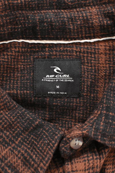 Rip Curl Men's Shirt Burnt Orange Black Plaid Long Sleeve Woven (S10)