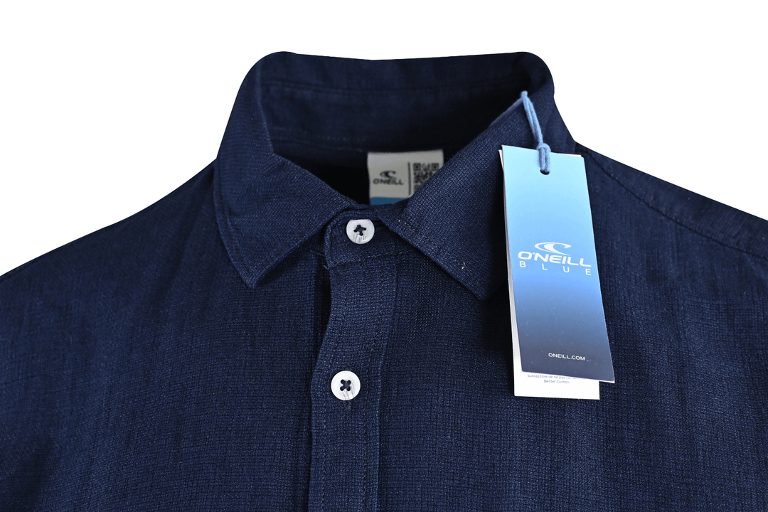 O'Neill Men's Woven Shirt Solid Dark Blue Chambray Pocket Short Sleeve (S08)