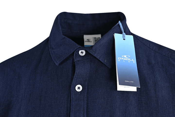 O'Neill Men's Woven Shirt Solid Dark Blue Chambray Pocket Short Sleeve (S08)