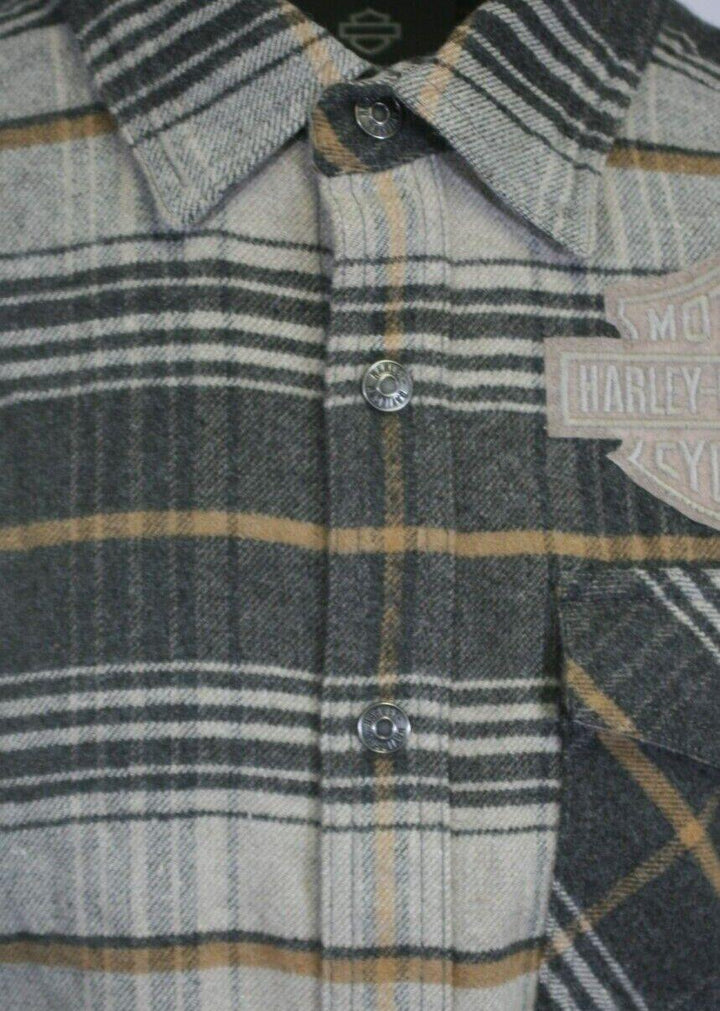 HD Branded Men's Shirt Grey Plaid Bar & Shield Premium L/S (S62)