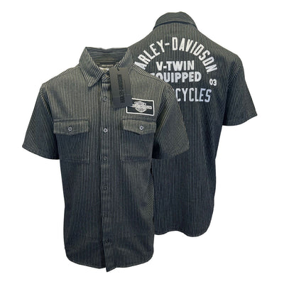 Harley-Davidson Men's Black Shirt V-Twin Equipped Striped Mechanics S/S (S70)