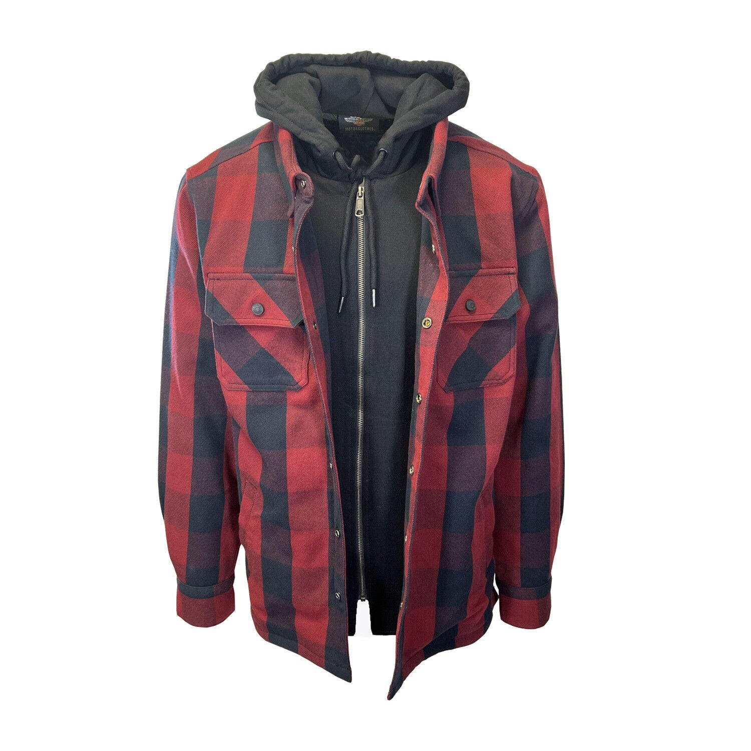 HD Branded Men's Red Plaid Hoodie Skull Buffalo Check Shirt Jacket