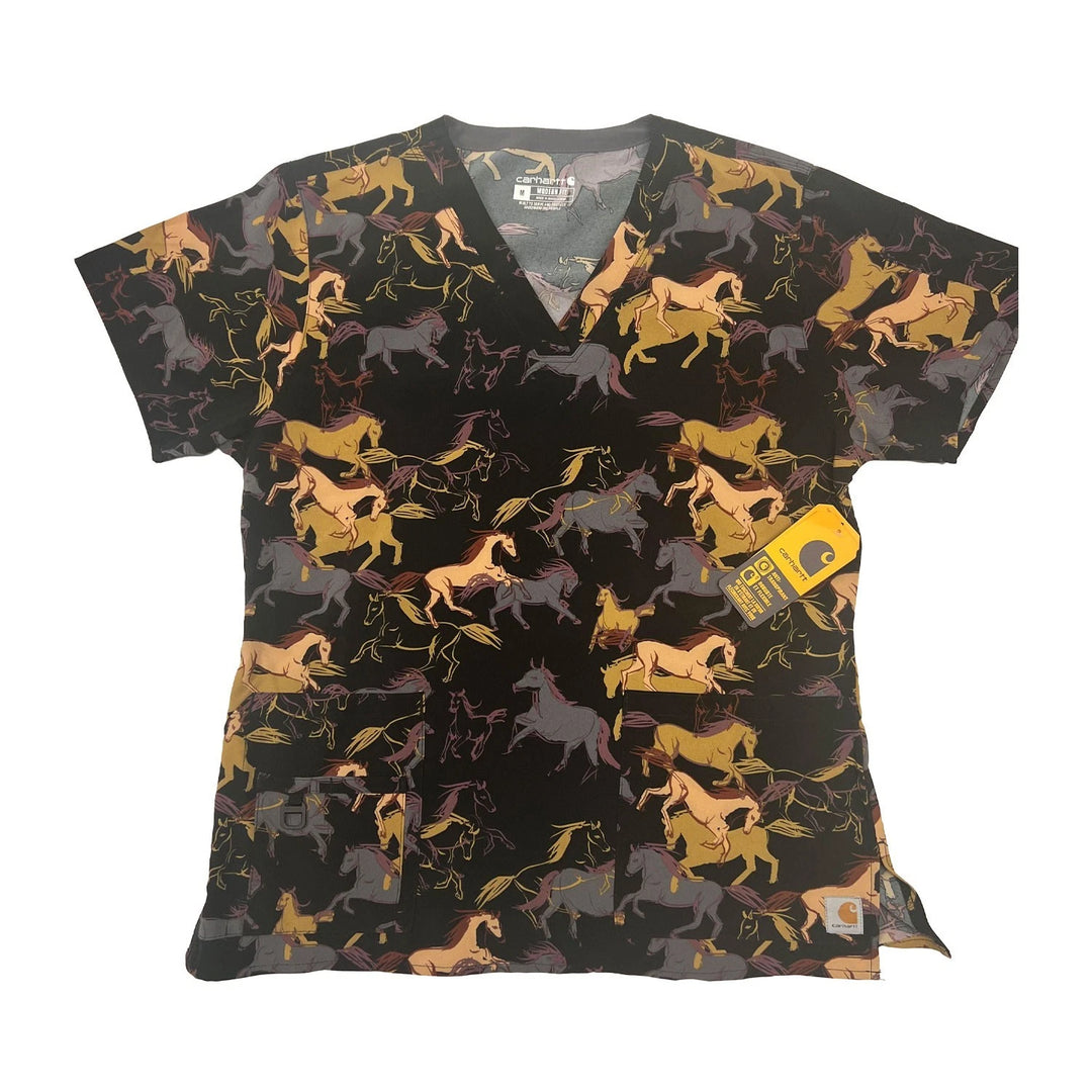 Carhartt Women's Scrub Force Pocket Rugged Flex V-Neck Print Top D Ring (M03)