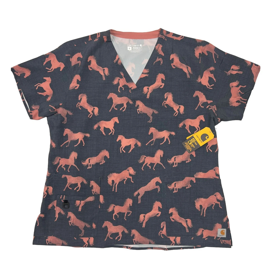 Carhartt Women's Scrub Force Pocket Rugged Flex V-Neck Print Top D Ring (M03)