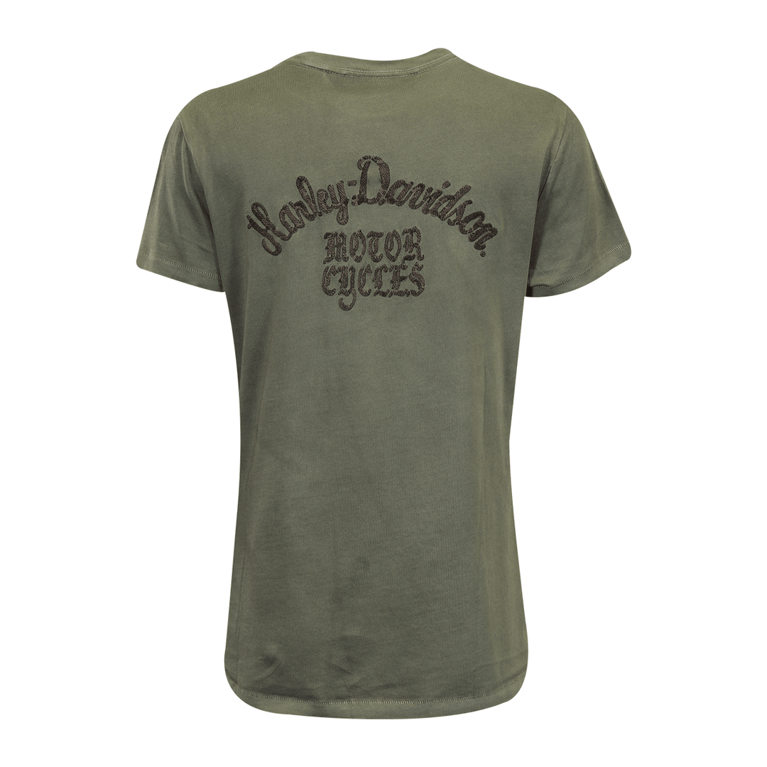 HD Branded Women's T-Shirt Olive Green Embroidered Official Logo S/S (S36)