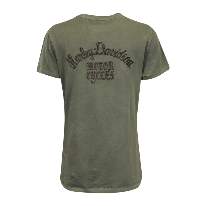 HD Branded Women's T-Shirt Olive Green Embroidered Official Logo S/S (S36)