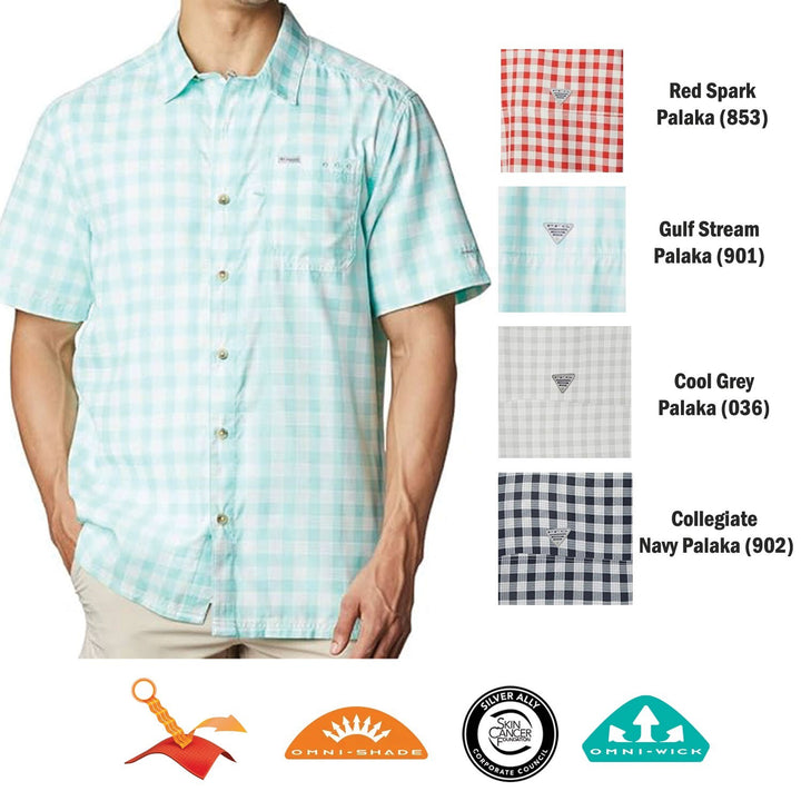 Columbia Men's Shirt PFG Super Slack Tide Camp Palaka Plaid Short Sleeve