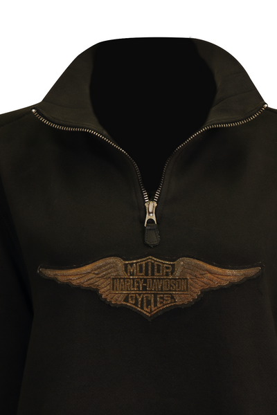 Harley-Davidson Men's Sweatshirt Black Wings Embroidered 1/4 Zip L/S (S09)