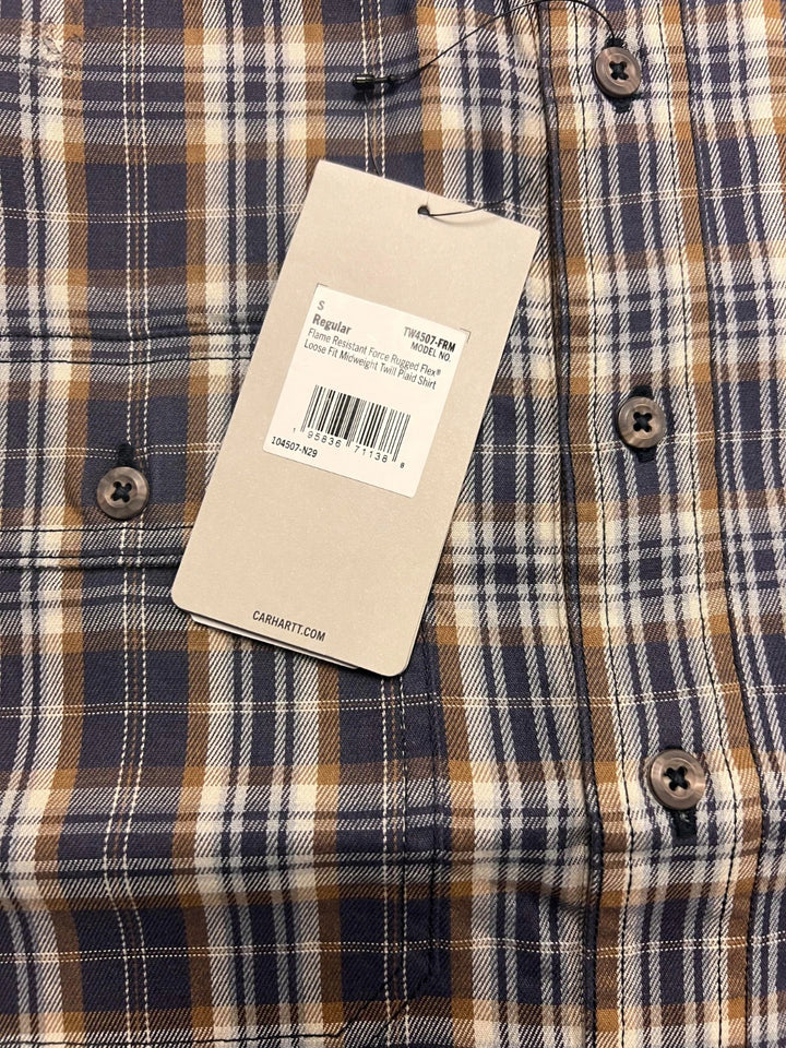 Carhartt FR Men’s Dark Brown Navy Plaid Shirt - Rugged Flex L/S CAT 2 (S375)