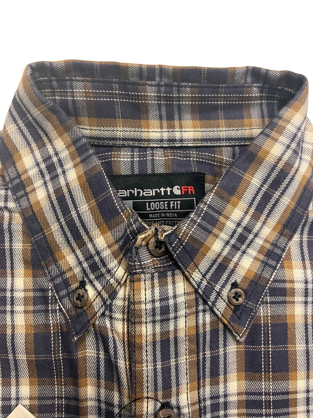 Carhartt FR Men’s Dark Brown Navy Plaid Shirt - Rugged Flex L/S CAT 2 (S375)