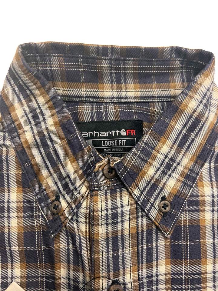 Carhartt FR Men’s Dark Brown Navy Plaid Shirt - Rugged Flex L/S CAT 2 (S375)